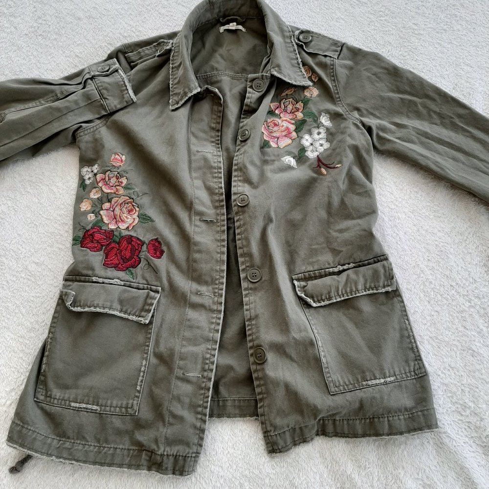 Maurices Green Distressed Embroidered Jacket